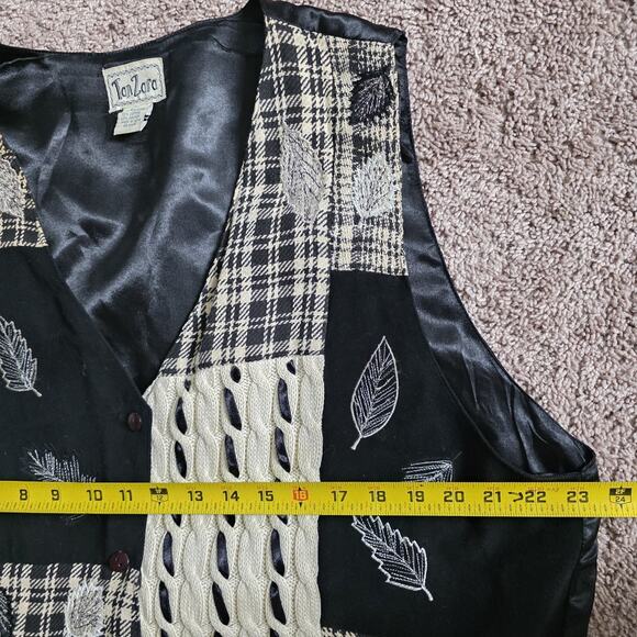 Vintage Patchwork Cable Knit Vest Womens 2X Boho Cottagecore Embroidered Leaves - Picture 7 of 8